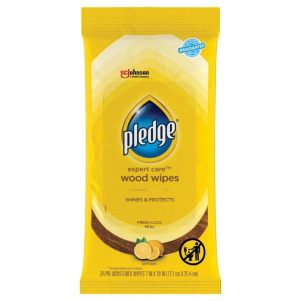 Pledge® Expert Care™ 336297 Wood Wipes, Lemon, 24 Count, Flat Pack