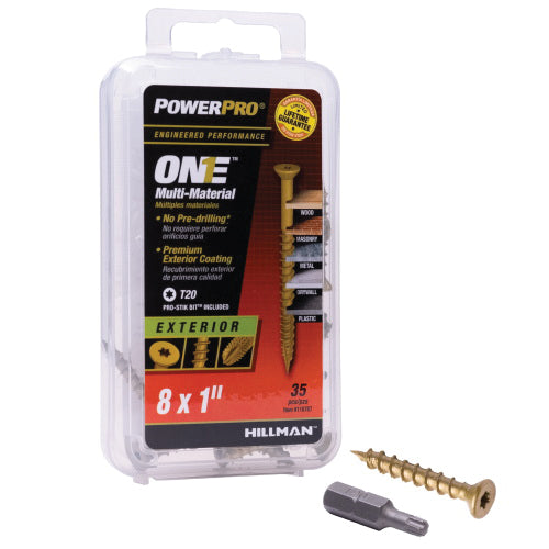 PowerPro® 116786 Multi-Material Screw, System of Measurement: Imperial, 1 in L, Flat Head, Star Drive, Steel