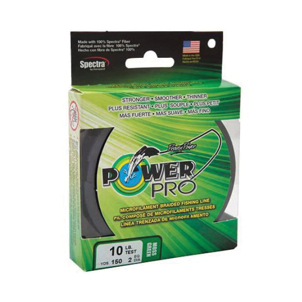 PowerPro® 21100200150E Braided Fishing Line With Enhanced Body Technology, 0.009 in Dia, 150 yd L, Fiber, Moss Green