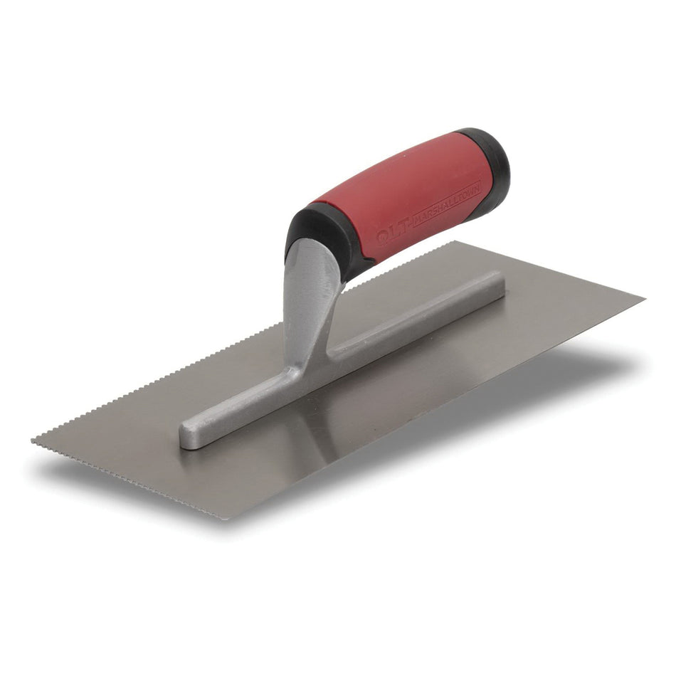 QLT® 15669 Notched Trowel, 4-1/2 in W Blade, 11 in L Blade, Square Notch, 1/16 in Notch, Steel Blade, Curved Handle