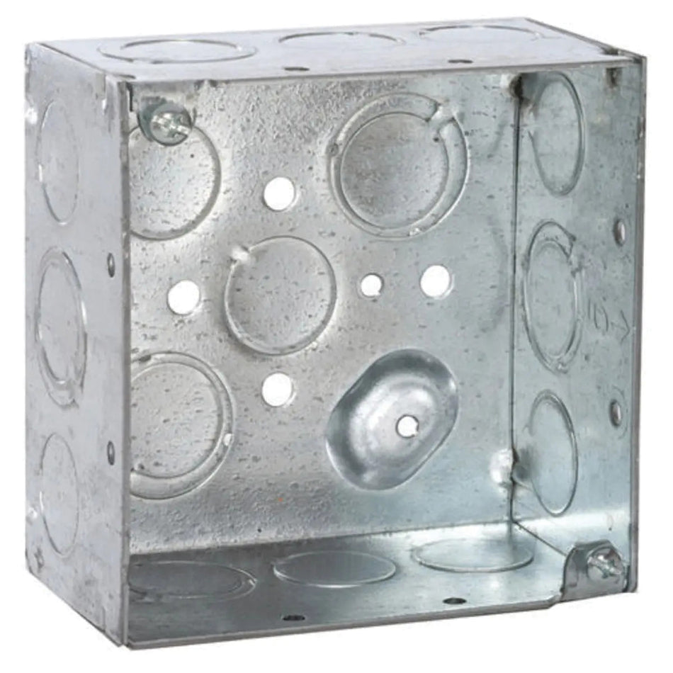 RACO® 8232 Electrical Square Box, 4 in L, 4 in W, 2-1/8 in D, 2 -Gang, 16 -Knockout, 1/2 in, 1/2 to 3/4 in Knockout