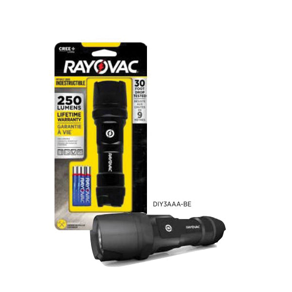 RAYOVAC® DIY3AAA-BE Virtually Indestructible Flashlight, LED Bulb, 250 Lumens Lumens, 171 m Beam Distance, 3 -Battery