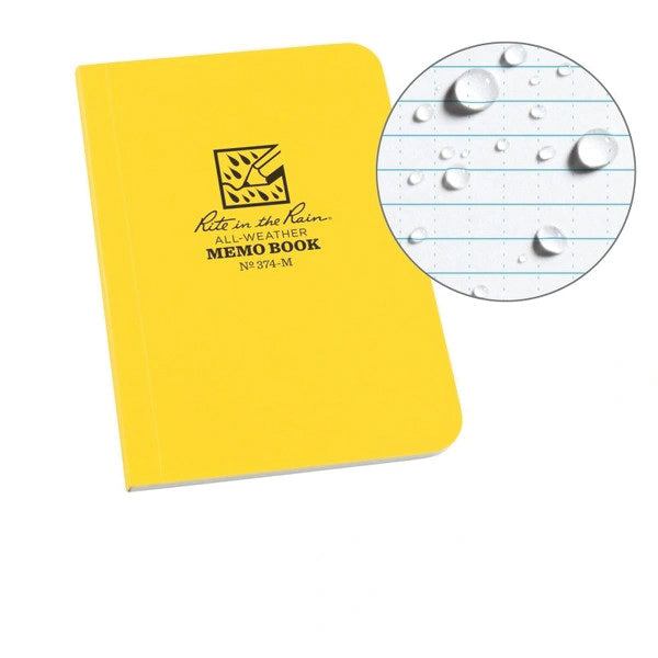 Rite in the Rain® 374-M Soft Cover Book, 3-1/8 x 5 in Sheet, Ruled, White Sheet, Yellow Cover, 56-Sheet