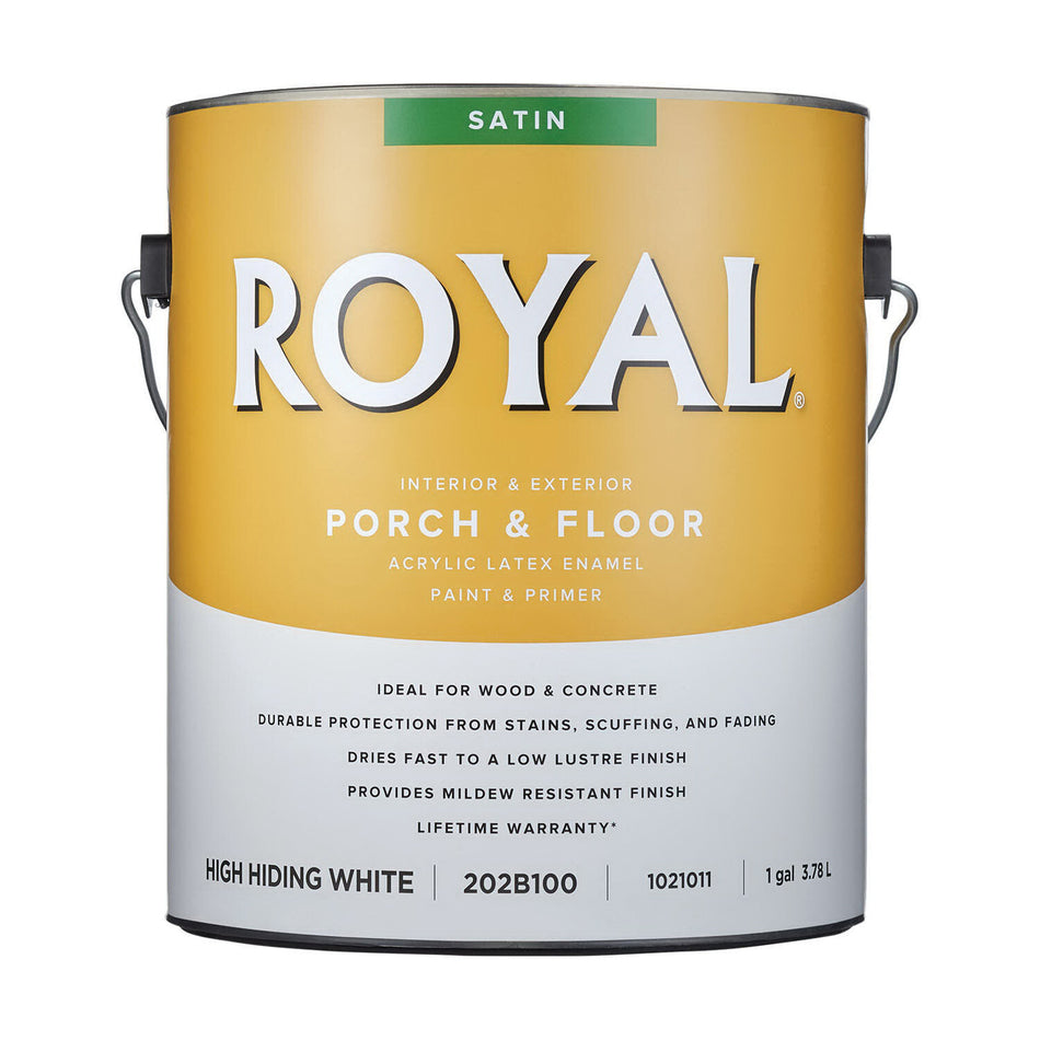 ROYAL® 202B100-1 Porch and Floor Paint, High Hiding White, Low-Luster, 450 to 500 sq-ft Coverage Area, 1 gal