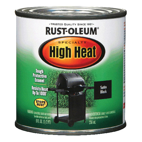 RUST-OLEUM® 7778730 High Heat Paint, Bar-B-Que Black, 475 g/L VOC, 260 to 520 sq-ft Coverage Area, 1/2 pt