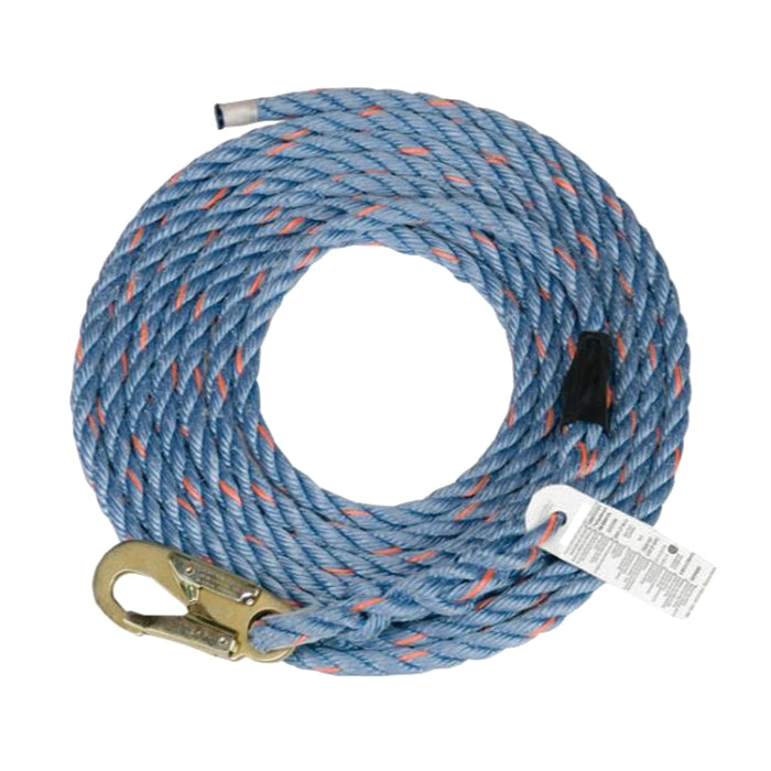 SAFETY WORKS® 10096605 Vertical Lifeline, 50 ft L, LC Snap Hook Anchor End, Polyester Line, Blue