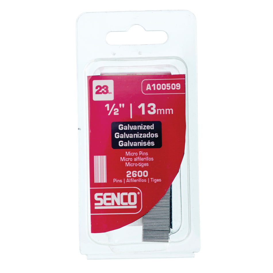 SENCO® A101009 Straight Strip Micro Pin, 1 in L, Diamond Point, Headless Head, 23 ga Gauge, Stainless Steel, Galvanized