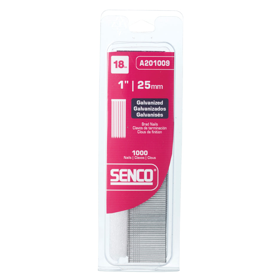 SENCO® A201259 Straight Strip Brad Nail, 1-1/4 in L, Chisel Point, Medium Head, 18 ga Gauge, Steel, Galvanized