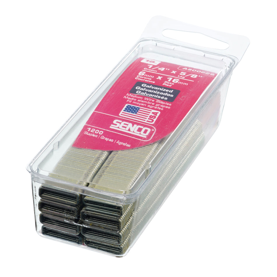 SENCO® L10BABN Wire Staple, Glued Collation, 18 ga, Medium Crown, 1/4 in Crown, 5/8 in L Leg, Chisel Point, Galvanized