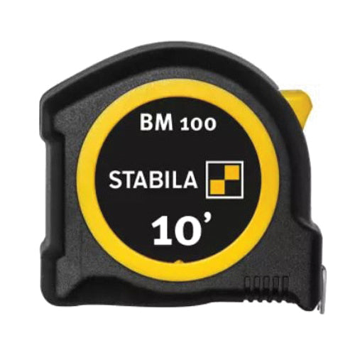 STABILA® BM 100 30710 1-Sided Pocket Measuring Tape, 10 ft L Blade, Button Locking, Pocket Clip: Yes