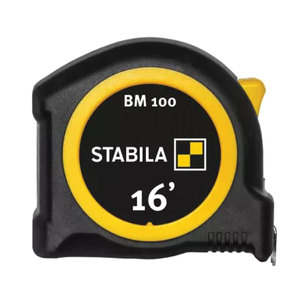 STABILA® BM 100 30716 1-Sided Pocket Measuring Tape, 16 ft L Blade, Button Locking, Pocket Clip: Yes