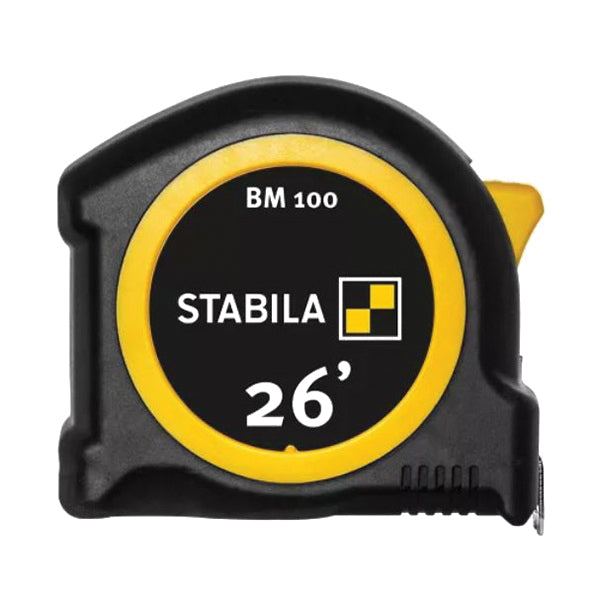 STABILA® BM 100 30726 1-Sided Pocket Measuring Tape, 26 ft L Blade, Button Locking, Pocket Clip: Yes