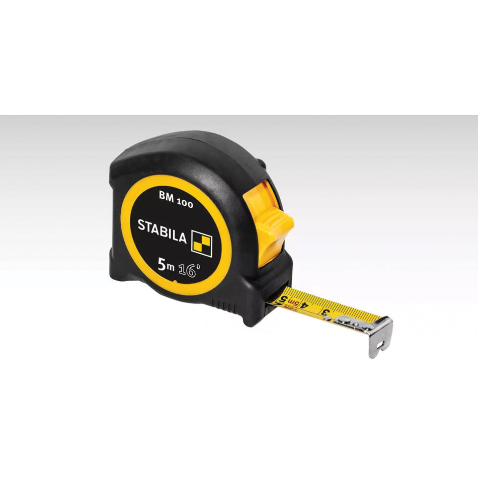 STABILA® BM 100 30816 1-Sided Pocket Measuring Tape, 16 ft L Blade, Button Locking, Pocket Clip: Yes