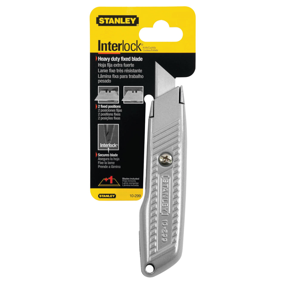 STANLEY® Interlock® 10299 Utility Knife, Fixed, Lockable Blade, 2-7/16 in L Blade, High Carbon Steel Blade, 7.6 in OAL