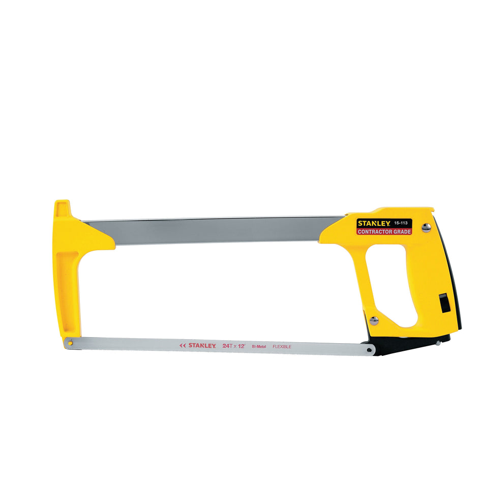 STANLEY® 15113 High Tension Hacksaw, 12 in L Blade, 24 TPI TPI, Contoured Handle, Plastic/Rubber Handle, 14.7 in OAL