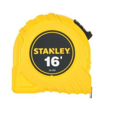 STANLEY® 30495 Tape Measure, 16 ft L Blade, 1/16 in Graduation, Steel Blade, Slide Locking, Spring Rewind, Yellow Case