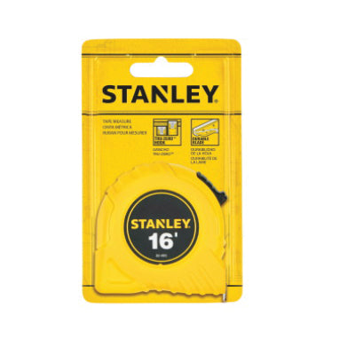 STANLEY® 30495 Tape Measure, 16 ft L Blade, 1/16 in Graduation, Steel Blade, Slide Locking, Spring Rewind, Yellow Case