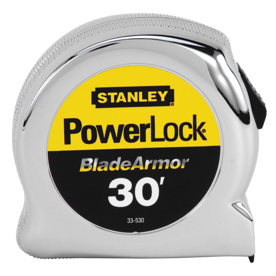 STANLEY® PowerLock® 33-530 Tape Measure With BladeArmor®, 30 ft L Blade, 1/32 in, 1/16 in Graduation, Steel Blade