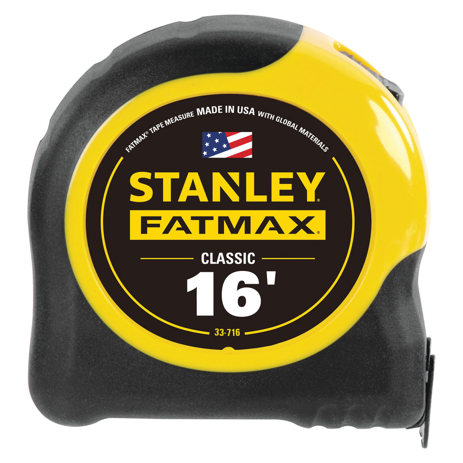 STANLEY® FATMAX® Classic 33-716 Tape Measure, 16 ft L Blade, 1/16 in Graduation, Steel Blade, Toggle Locking