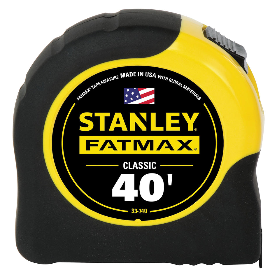 STANLEY® FATMAX® Classic 33-740L Tape Measure, 40 ft L Blade, 1/32 in, 1/16 in Graduation, Steel Blade, Toggle Locking