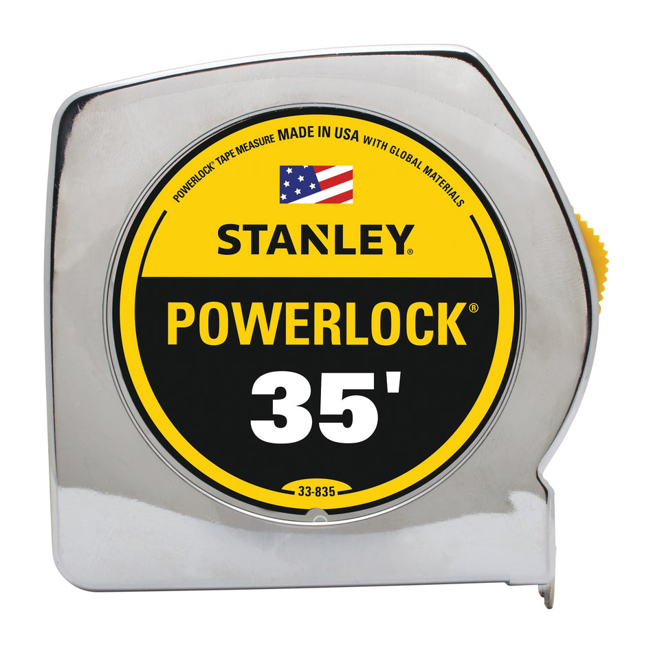 STANLEY® PowerLock® Classic 33-835 Tape Measure, 35 ft L Blade, 1/16 in Graduation, Steel Blade, Slide Locking