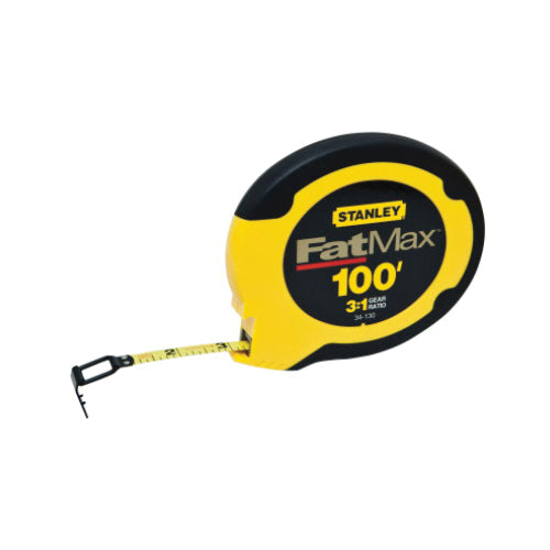 STANLEY® FATMAX® 34130 Tape, 100 ft L Blade, 1/8 in Graduation, Steel Blade, Non-Locking Locking, Manual Rewind