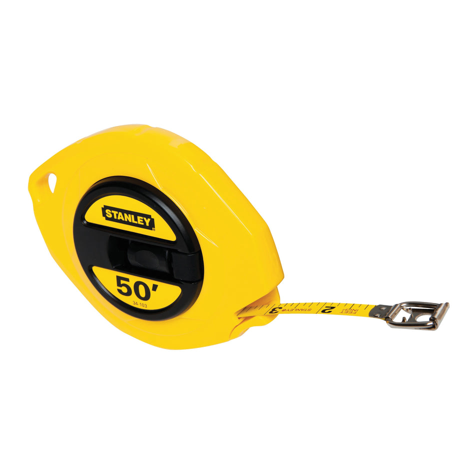 STANLEY® 34-103 Long Tape Measure, 50 ft L Blade, 1/16 in Graduation, Steel Blade, Manual Rewind, Pocket Clip: No