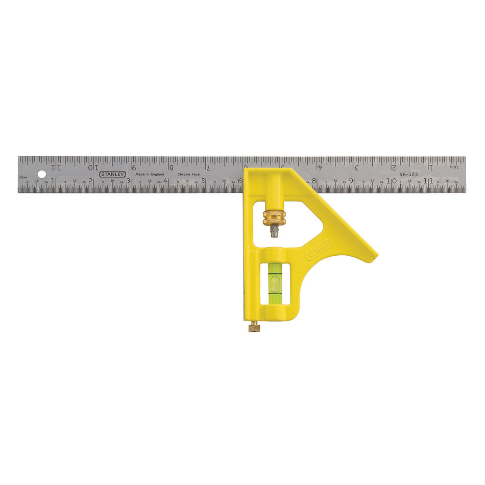 STANLEY® 46123 Combination Square, 12 in L Blade, 1/32 in, 1/16 in, 1/8 in Graduation, Steel Blade