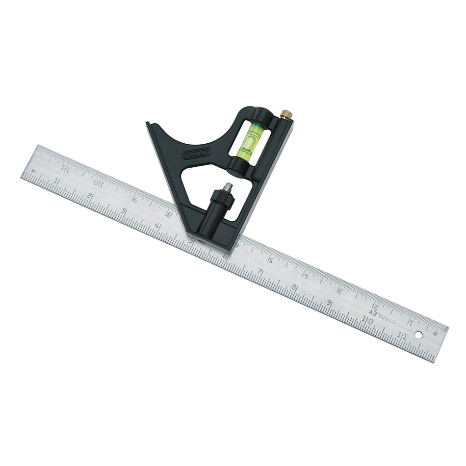 STANLEY® 46222 Combination Square, 12 in L Blade, 1/32 in, 1/16 in, 1/8 in Graduation