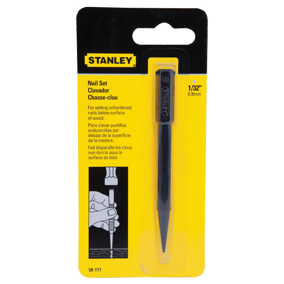 STANLEY® 58111 Square Head Nail Set, 1/32 in Point, 4 in OAL, Alloy Steel Point