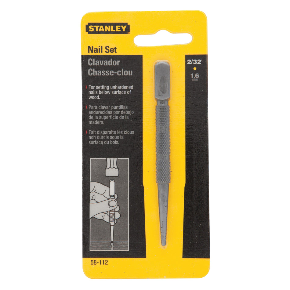 STANLEY® 58112 Square Head Nail Set, 2/32 in Point, 4 in OAL, Alloy Steel Point