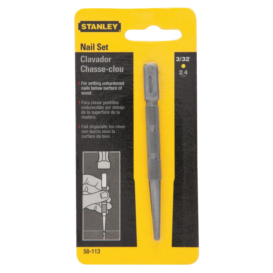 STANLEY® 58113 Square Head Nail Set, 3/32 in Point, 4 in OAL, Alloy Steel Point