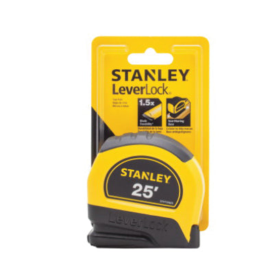 STANLEY® LEVERLOCK® STHT30825 Tape Measure, 25 ft L Blade, 1/16 in Graduation, Steel Blade, Push Button Locking