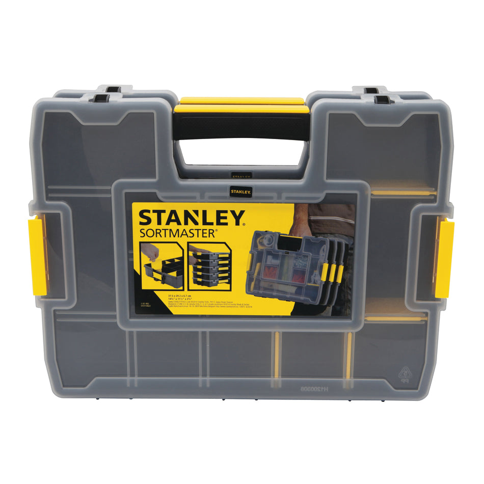 STANLEY® SORTMASTER® STST14022 Junior Tool Organizer, 11-1/2 in W, 2.7 in H, 14 -Compartment, Plastic, Black/Yellow, Clasp Locking