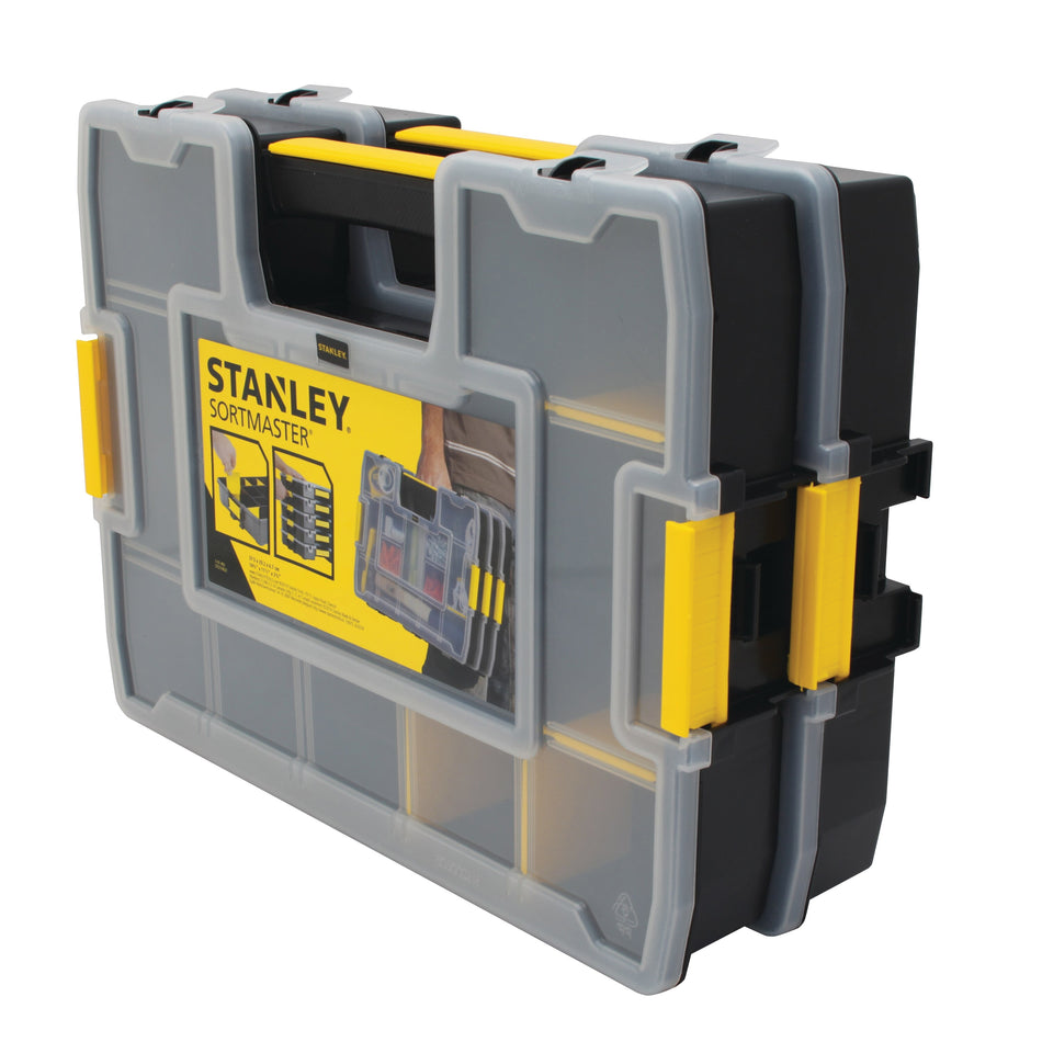 STANLEY® SORTMASTER® STST14022 Junior Tool Organizer, 11-1/2 in W, 2.7 in H, 14 -Compartment, Plastic, Black/Yellow, Clasp Locking