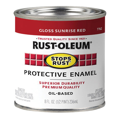 STOPS RUST® 7762730 Protective Enamel Paint, Oil Base, Gloss, Sunrise Red, 473 g/L VOC, 0.5 pt