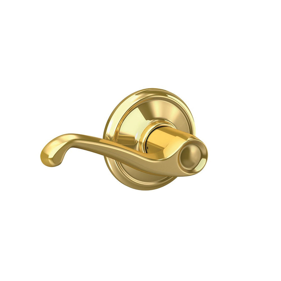 Schlage® F Series F10 V FLA 605 Flair Lever Hall and Closet Lock, Bright Brass, 2-3/8 in, 2-3/4 in Backset