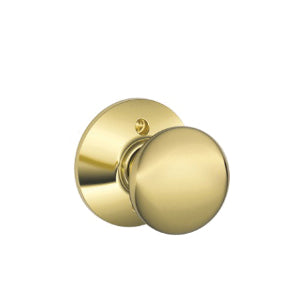 Schlage® F170 V PLY 605 Plymouth Knob Non-Turning Lock, Decorative Style, Commercial Lockset Grade, Bright Brass