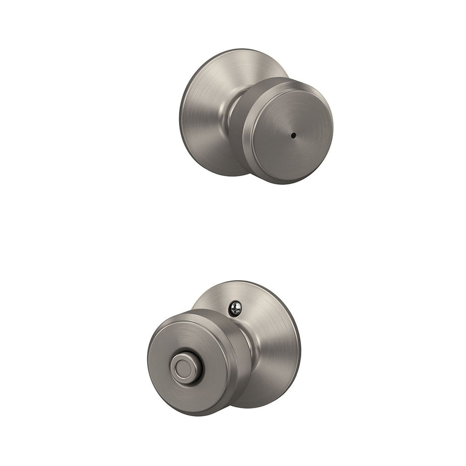 Schlage® F Series F40 V BWE 619 Bowery Knob With Upland Trim Bed and Bath Lock, Satin Nickel, Knob Handle