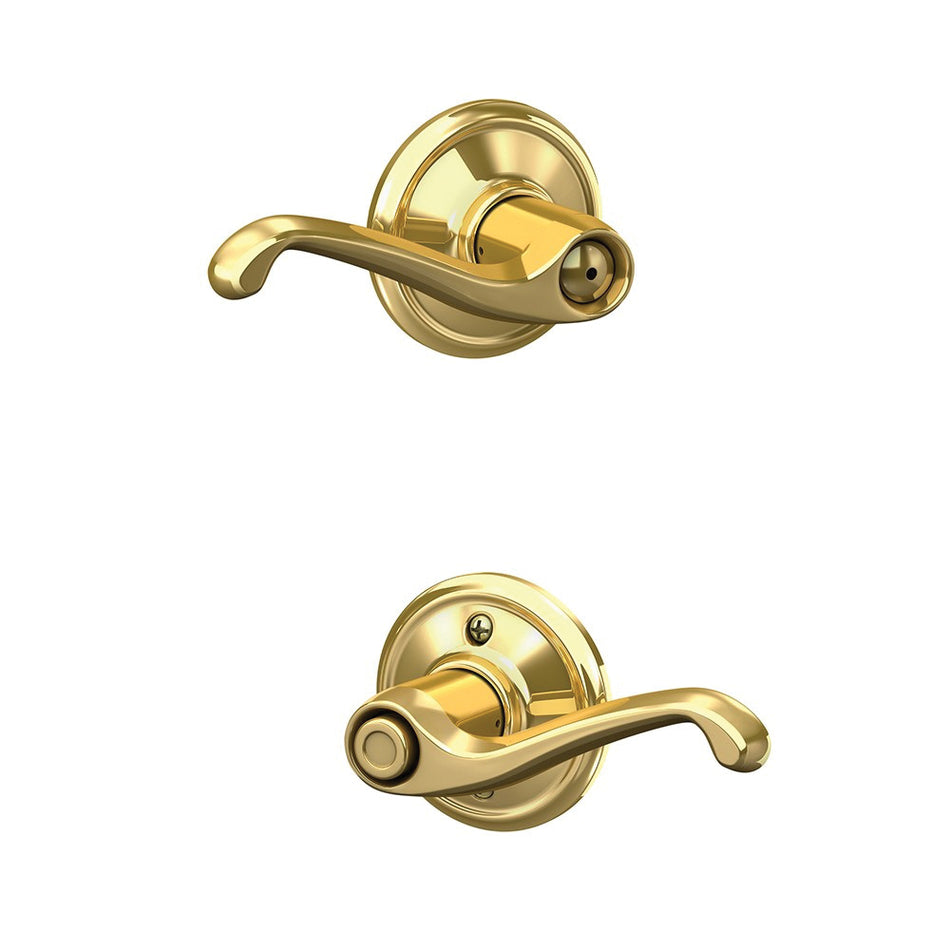 Schlage® F Series F40 V FLA 605 Lever Bed and Bath Lock, Bright Brass, 2-3/8 in, 2-3/4 in Backset, C Keyway