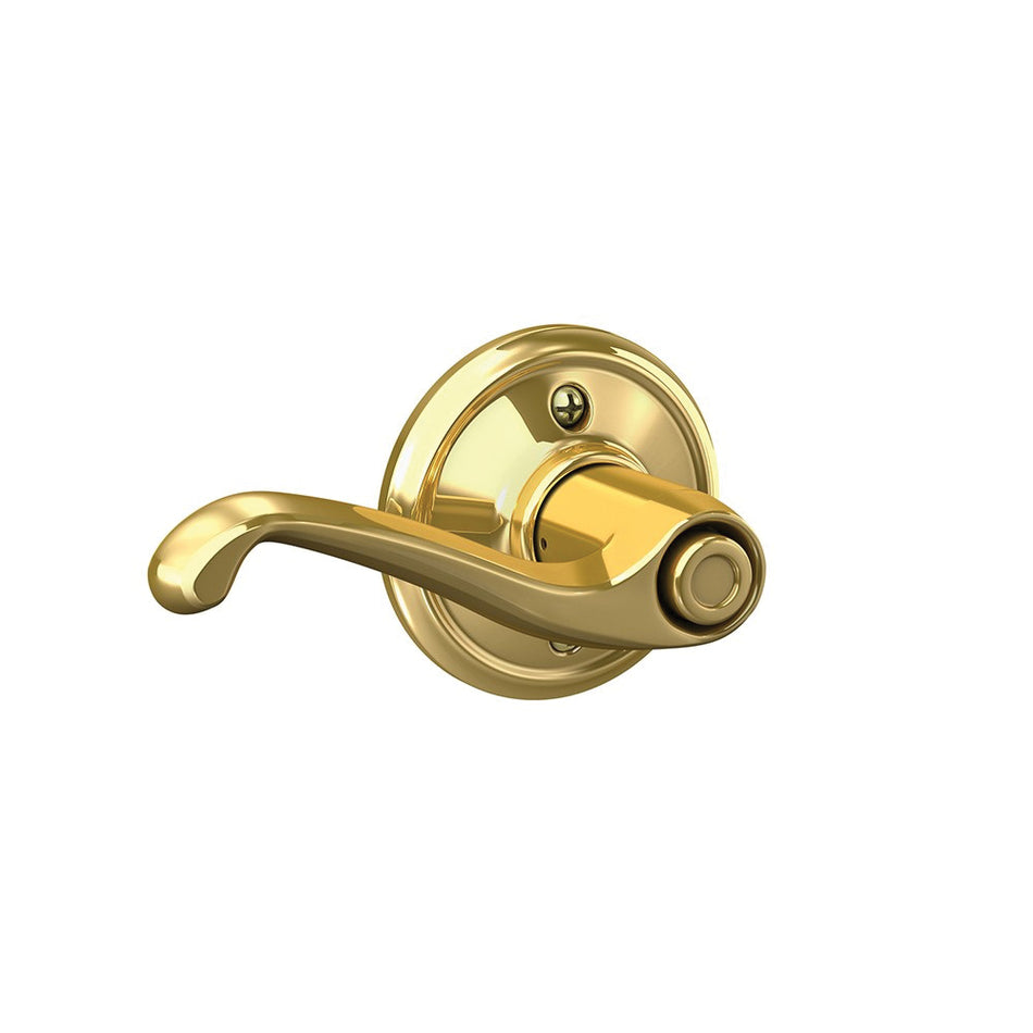 Schlage® F Series F40 V FLA 605 Lever Bed and Bath Lock, Bright Brass, 2-3/8 in, 2-3/4 in Backset, C Keyway