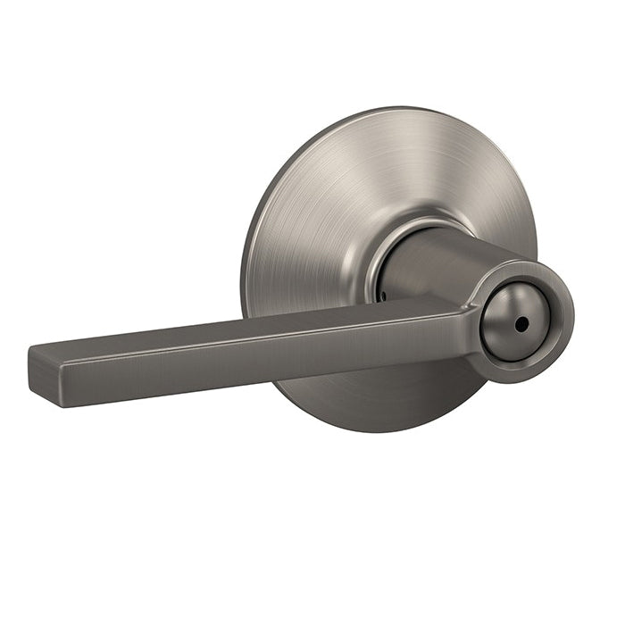 Schlage® F Series F40 V LAT 619 Latitude Lever Bed and Bath Lock, Satin Nickel, Lever Handle, 2-3/8 in, 2-3/4 in Backset