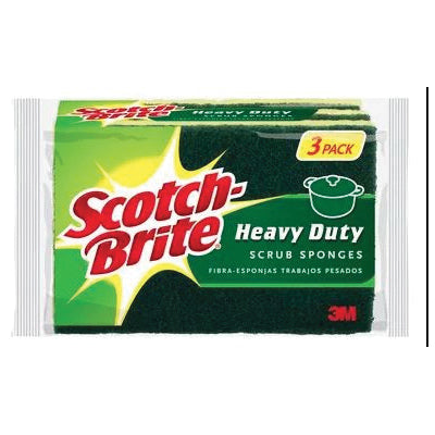 Scotch-Brite™ HD-3 Heavy-Duty Scrub Sponge, 3 in W, 4-1/2 in L, 0.6 in Thick