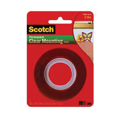 Scotch® 051141-36988 Mounting Tape, 0.02 in Thick, 1 in W, 60 in L, Clear