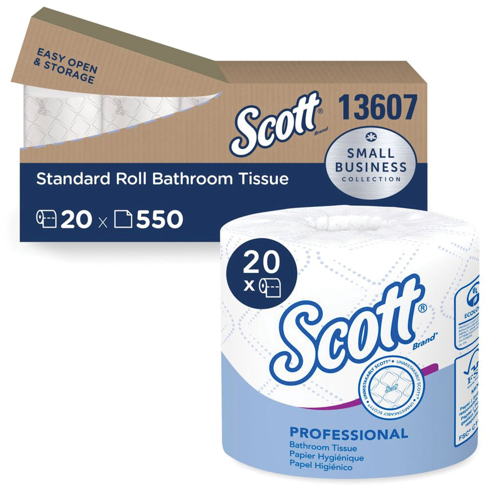 Scott® 13607 Toilet Paper, 4 in W, 4 in L, White, 2-Ply, Perforated, 1-1/2 in Dia Core, 550-Sheet