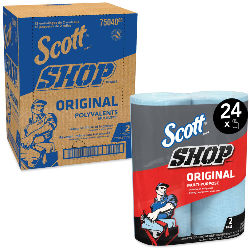 Scott® 75040 Original Shop Towel, 11 in W, 10.4 in L, Blue, Paper