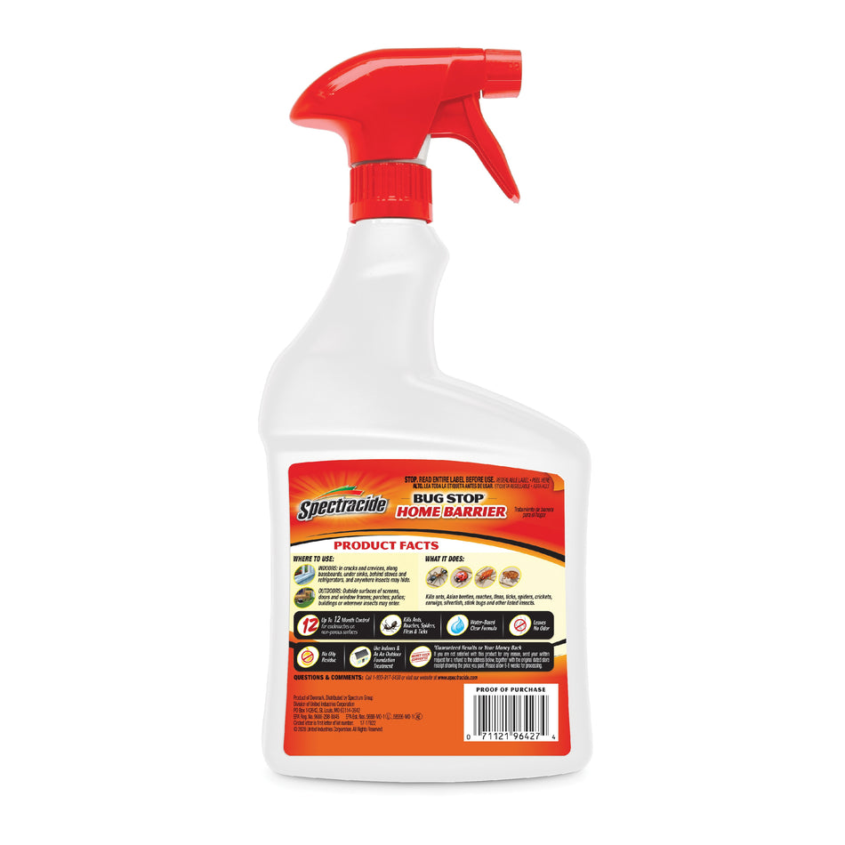 Spectracide® Bug Stop® Home Barrier HG-96427 Insecticide, Liquid, Aromatic Solvent, Pyrethroid, Indoor/Outdoor, 32 oz