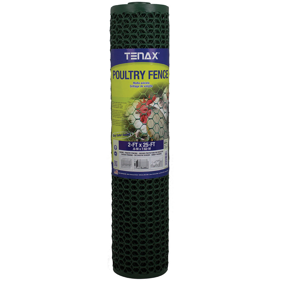 TENAX 72121128 Poultry Fence, 3 ft W, 25 ft L, Hexagon Mesh, 3/4 x 3/4 in Mesh Opening, HDPE