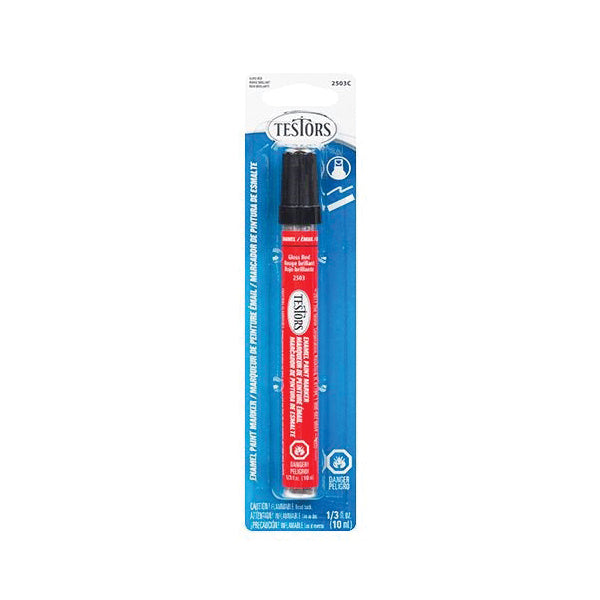 TESTORS® 2503C Enamel Marker, Chisel Tip, Gloss Red Ink, Refillable