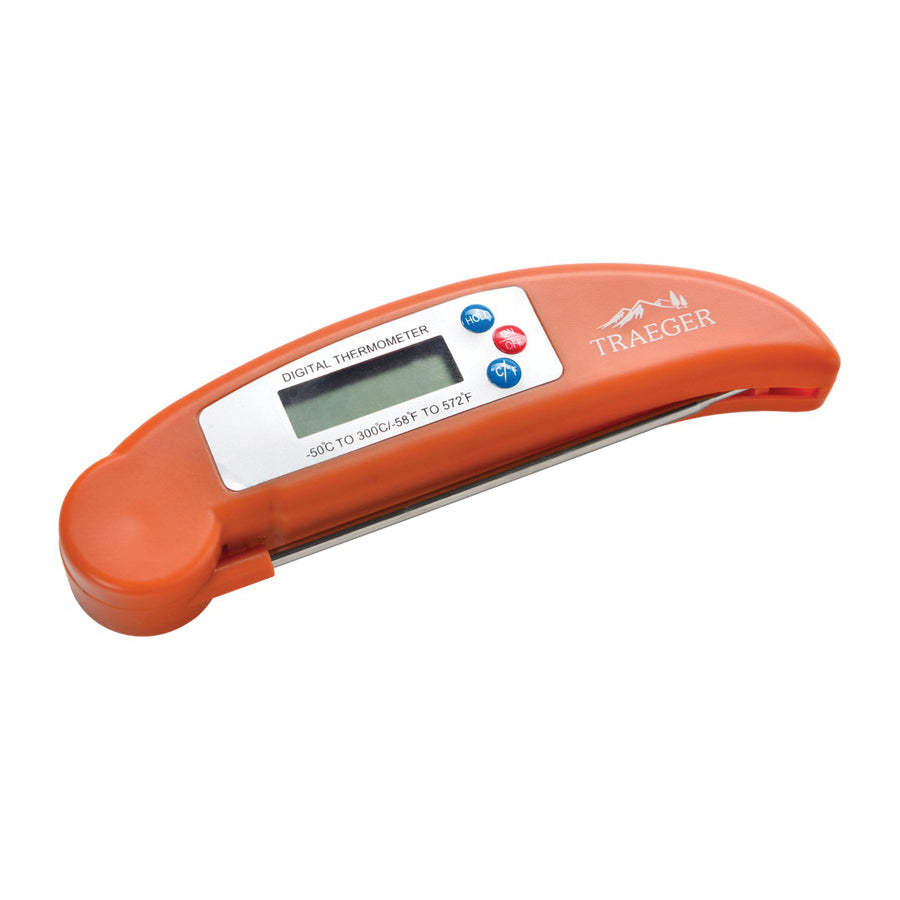 TRAEGER BAC414 Instant Read Thermometer, -58 to 572 deg F, LCD Display, Orange